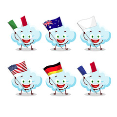 Cloud cartoon character bring the flags of various countries