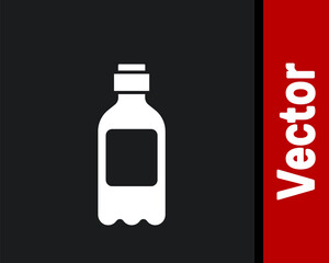White Bottle of water icon isolated on black background. Soda aqua drink sign. Vector Illustration.