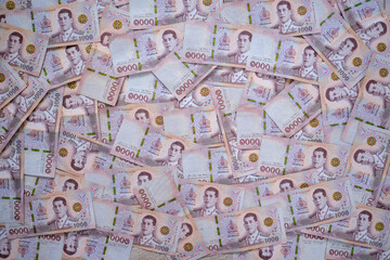 Obraz premium Thai money background. Stacking of a banknote type of Thai Currency