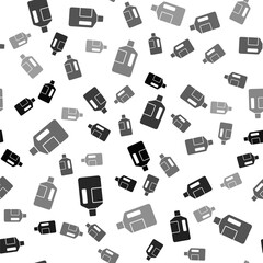 Black Big bottle with clean water icon isolated seamless pattern on white background. Plastic container for the cooler. Vector Illustration.