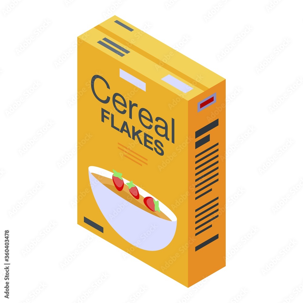 Poster cereal flakes pack icon. isometric of cereal flakes pack vector icon for web design isolated on whit