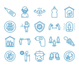 bundle of social distance and covid19 set icons
