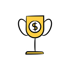 dollar trophy icon vector illustration yellow hand drawn