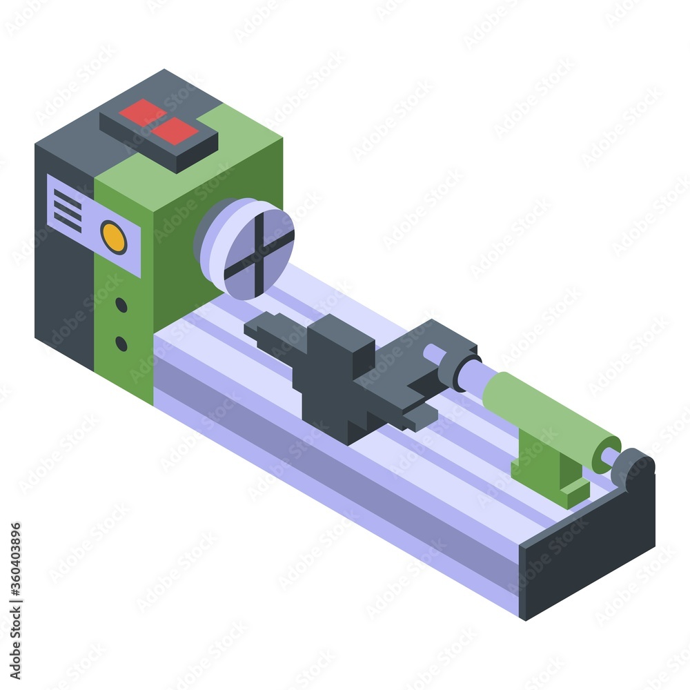 Poster automated lathe icon. isometric of automated lathe vector icon for web design isolated on white back