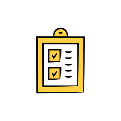 check list in clipboard icon vector illustration yellow hand drawn © bigpa