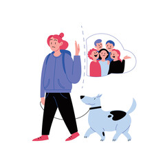 Flat illustration of a woman deciding to avoid crowded place. Covid-19 prevention. 