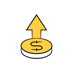 dollar currency and up way value icon vector illustration yellow hand drawn