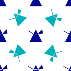 Blue Light rays in prism icon isolated seamless pattern on white background. Ray rainbow spectrum dispersion optical effect in glass prism. Vector Illustration.