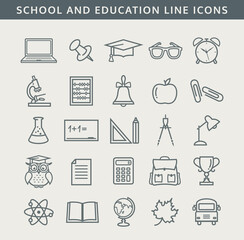 Back to school. Collection of school and education icons. Line symbols set. Vector illustration.