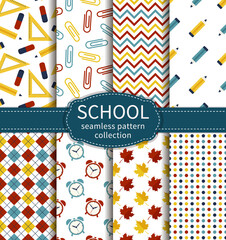 Back to school. Set of colorful school and education seamless patterns. Vector collection.