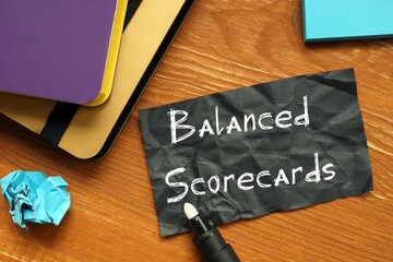 Business concept meaning Balanced Scorecards with sign on the sheet.