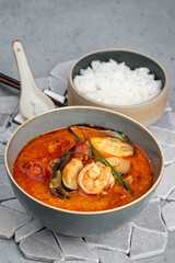 Tom Yam soup with a separate bowl of rice