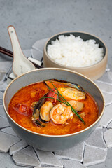 Tom Yam soup with a separate bowl of rice