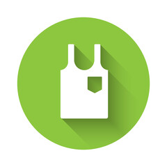 White Sleeveless T-shirt icon isolated with long shadow. Green circle button. Vector Illustration.