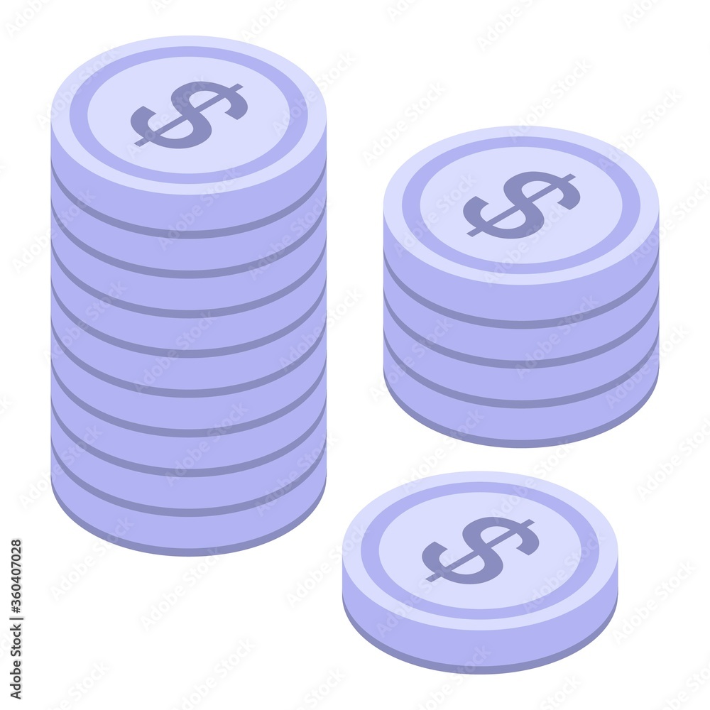 Poster silver coins stack icon. isometric of silver coins stack vector icon for web design isolated on whit