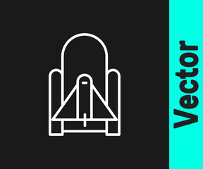 White line Rocket launch from the spaceport icon isolated on black background. Launch rocket in space. Vector Illustration.