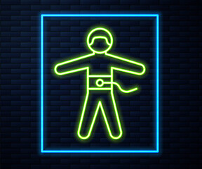 Glowing neon line Bungee jumping icon isolated on brick wall background. Vector Illustration.