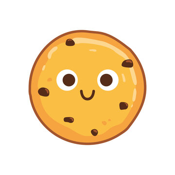 Traditional chocolate chip cookies with a smile and eyes. Vector illustration
