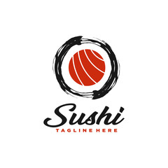Sushi logo with brush stroke combination, japanese food retro logo