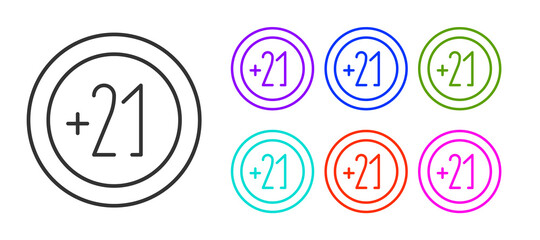 Black line Alcohol 21 plus icon isolated on white background. Prohibiting alcohol beverages. Set icons colorful. Vector Illustration.