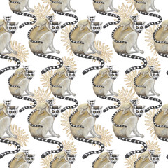 lemur with cub pattern watercolor silhouette tropical animals isolate object white background primacy