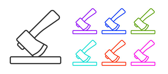 Black line Wooden axe icon isolated on white background. Lumberjack axe. Set icons colorful. Vector Illustration.