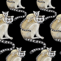 lemur with cub pattern watercolor silhouette tropical animals isolate object white background primacy
