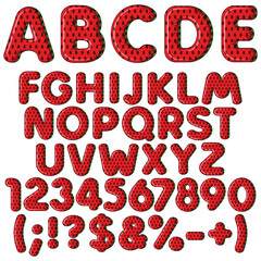 Inflatable alphabet, letters, numbers and signs in color watermelon. Set of colored isolated vector objects on white background.