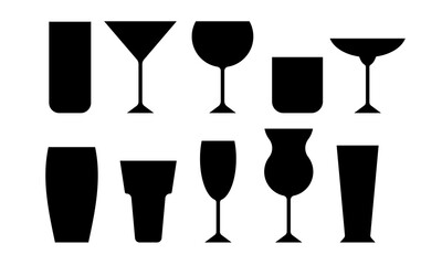 Cocktail silhouette icon symbol set. Different type glasses
