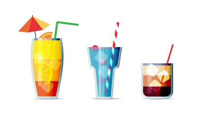 Cocktails icon set cartoon design style. Three popular alcohol drinks for design menu, posters, brochures for cafe, bar.
