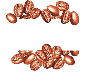 Coffee beans, frame, watercolor