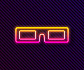 Glowing neon line cinema glasses icon isolated on black background. Vector Illustration.