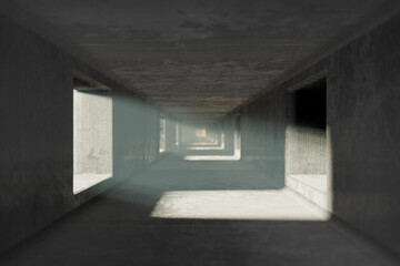 design element. 3d illustration. rendering. dark long scary tunnel concept background wallpaper