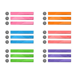 Obraz premium Checklist, menu. Gaming elements isolated on white background. Design for computer game. Symbols and icons. Collection squared buttons play for games and app. Colorful panel button. Cartoon interface.