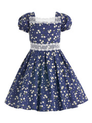 Summer dress for girls with white flowers on a blue background