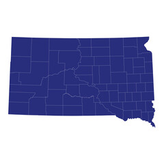 Fototapeta premium High Quality map of South Dakota is a state of United States of America with borders of the counties