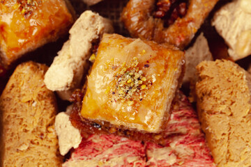 Assortment of turkish desserts baklava and halva