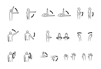 human range of motion, human hand and arm movement icon set