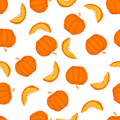 Seamless pattern with pumpkins isolated on white background. Autumn pattern with squash fruit. Element for design Halloween, label and packaging. Thanksgiving day.Fall season.Stock vector illustration