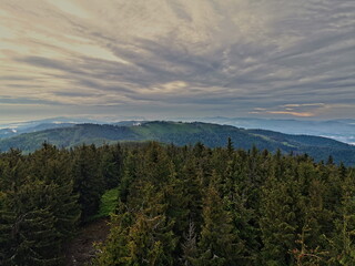 Poland Beskid Sadecki Jaworki Radziejowa. View from the Radziejów lookout tower.