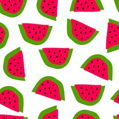 summer seamless pattern with cartoon watermelons. colorful vector, flat style. hand drawing. design for fabric, textile, print, wrapper.