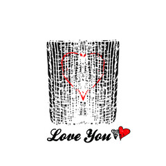Two cups in love with a red heart inside. Stylized sign for catering, cafe, parties for lovers, psychological trainings, vector, illustration. Use as a greeting card, invitation.