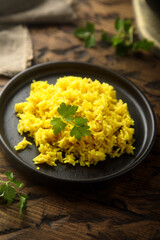 Spicy turmeric rice with fresh parsley