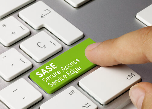 SASE Secure Access Service Edge - Inscription On Green Keyboard Key.