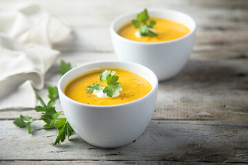 Homemade creamy pumpkin soup