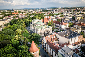 Słowacki Theater in Krakow. Aerial shots - obrazy, fototapety, plakaty
