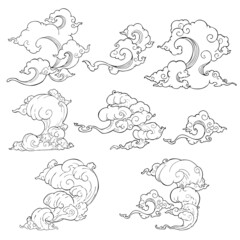 illustration Japanese cloud or Chinese cloud oriental style vector collection set with white background 