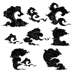 illustration Japanese cloud or Chinese cloud oriental style without outline vector collection set with white background 