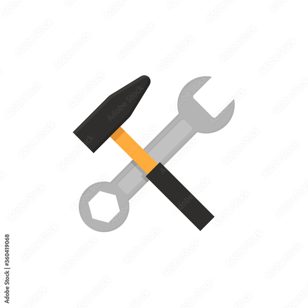 Wall mural Hammer and wrench flat, work tools icon, vector illustration isolated on white background