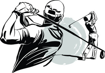 the vector illustration of the golf player with a niblick